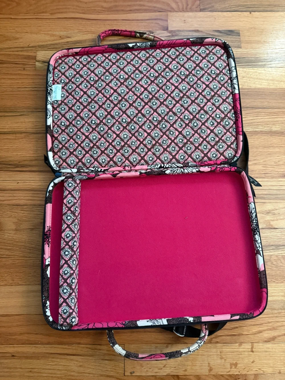 Vera Bradley Mocha Rouge Hot Pink & Brown Floral Quilted Laptop Tote